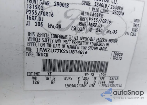 2005 Ford Explorer Sport Trac Adrenalin/Xls/Xlt z USA, uszkodzony, nr VIN 1FMZU77K25UB14816